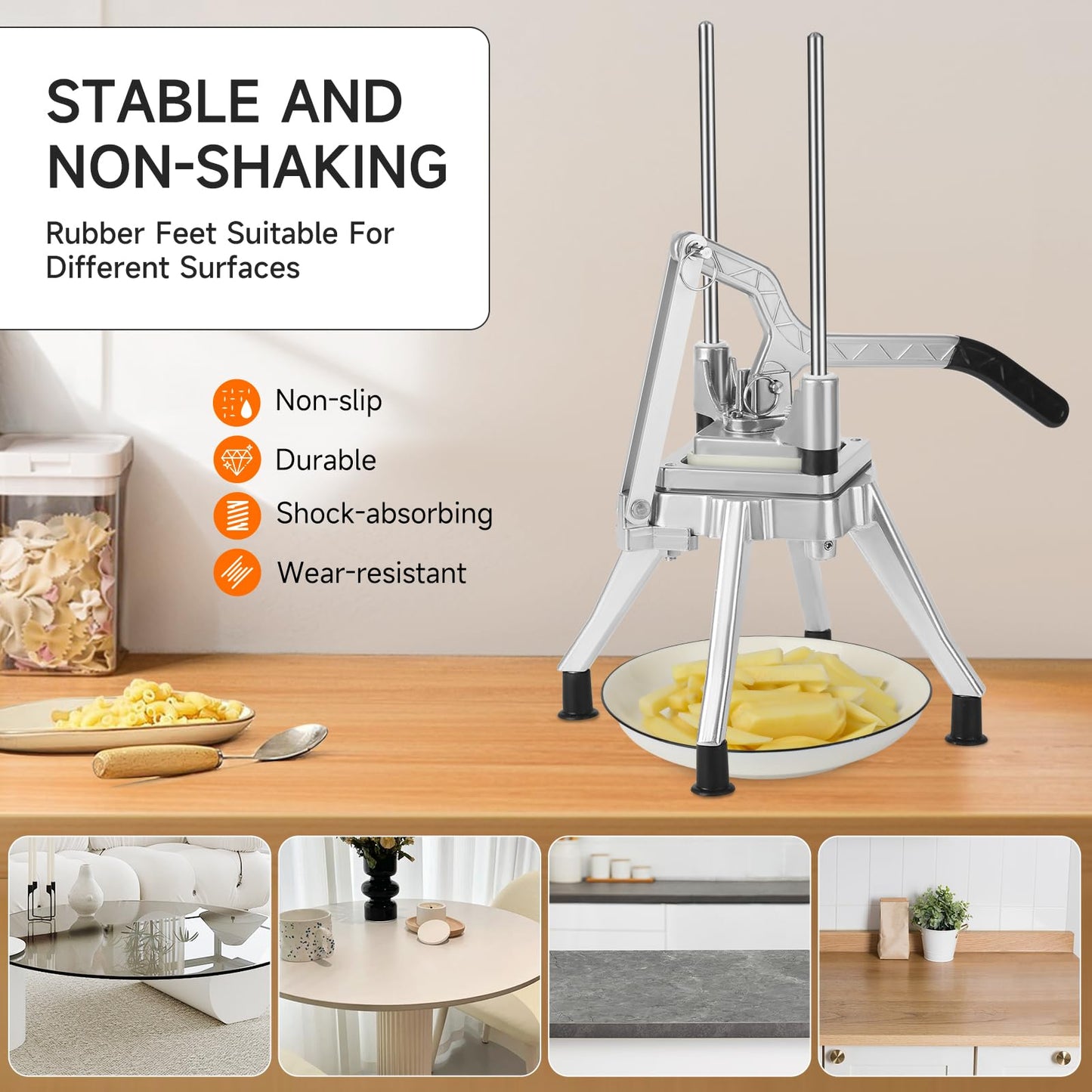 DEPFALL Commercial Vegetable Chopper, Stainless Steel French Fry Cutter Heavy Duty Potato Dicer Fruit Slicer for Restaurant Home Kitchen (1/2"+3/8"+1/4" Blades)