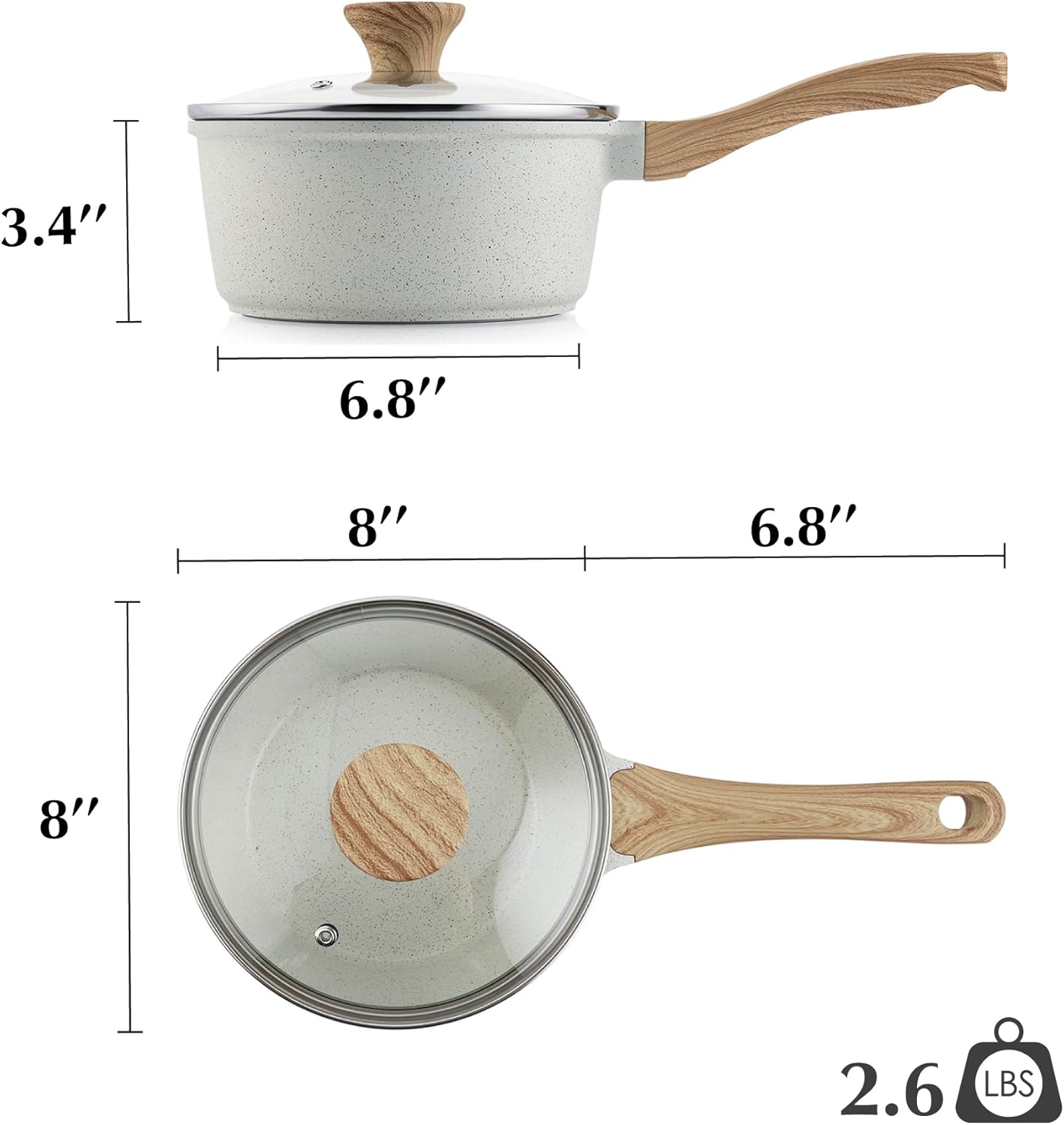SENSARTE Nonstick White Ceramic Saucepan - 2.5 Quart Induction-Compatible Cooking Pot with Stay Cool Handle