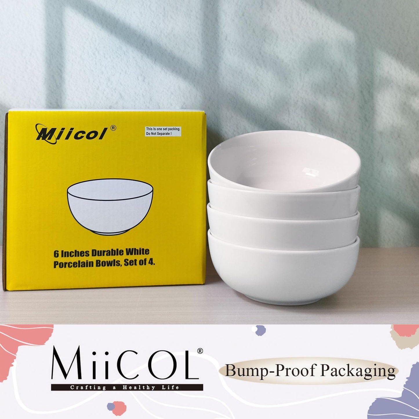 Miicol White Cereal Bowls 20 oz, Ceramic Soup Bowls Set of 4, Breakfast Bowl 6 inch, Kitchen Bowl for Pasta, Salad, Ramen, Oatmeal, Microwave and Dishwasher Safe