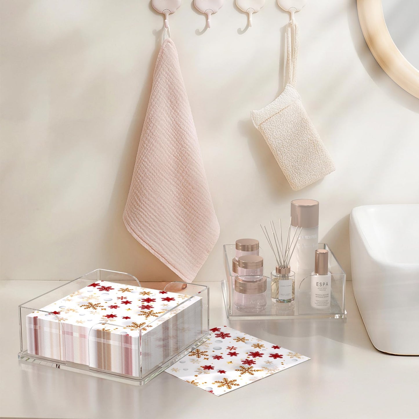 2 Pack Acrylic Napkin Holder Set – 1 Standard Large + 1 Mini Cocktail Size, Clear Hand Towel Tray for Bathroom, Kitchen, Party & Restaurant