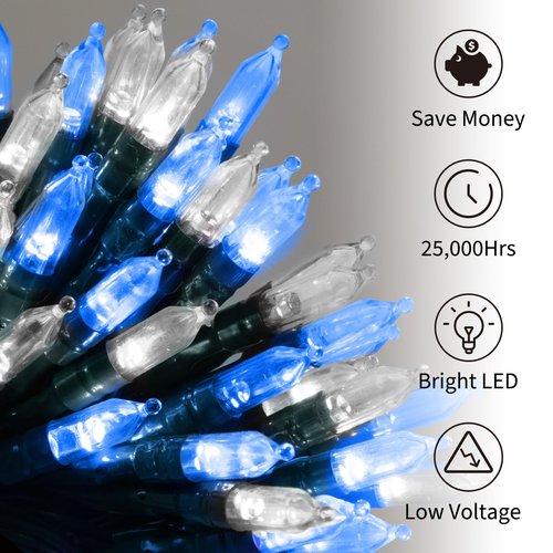 Brightown Battery Operated Christmas Lights 2 Pack 18 Feet 50 LED Clear Mini String Lights with 8 Modes Waterproof Tree Lights for Xmas Outdoor Indoor Holiday Party Garden Decor, Blue & White