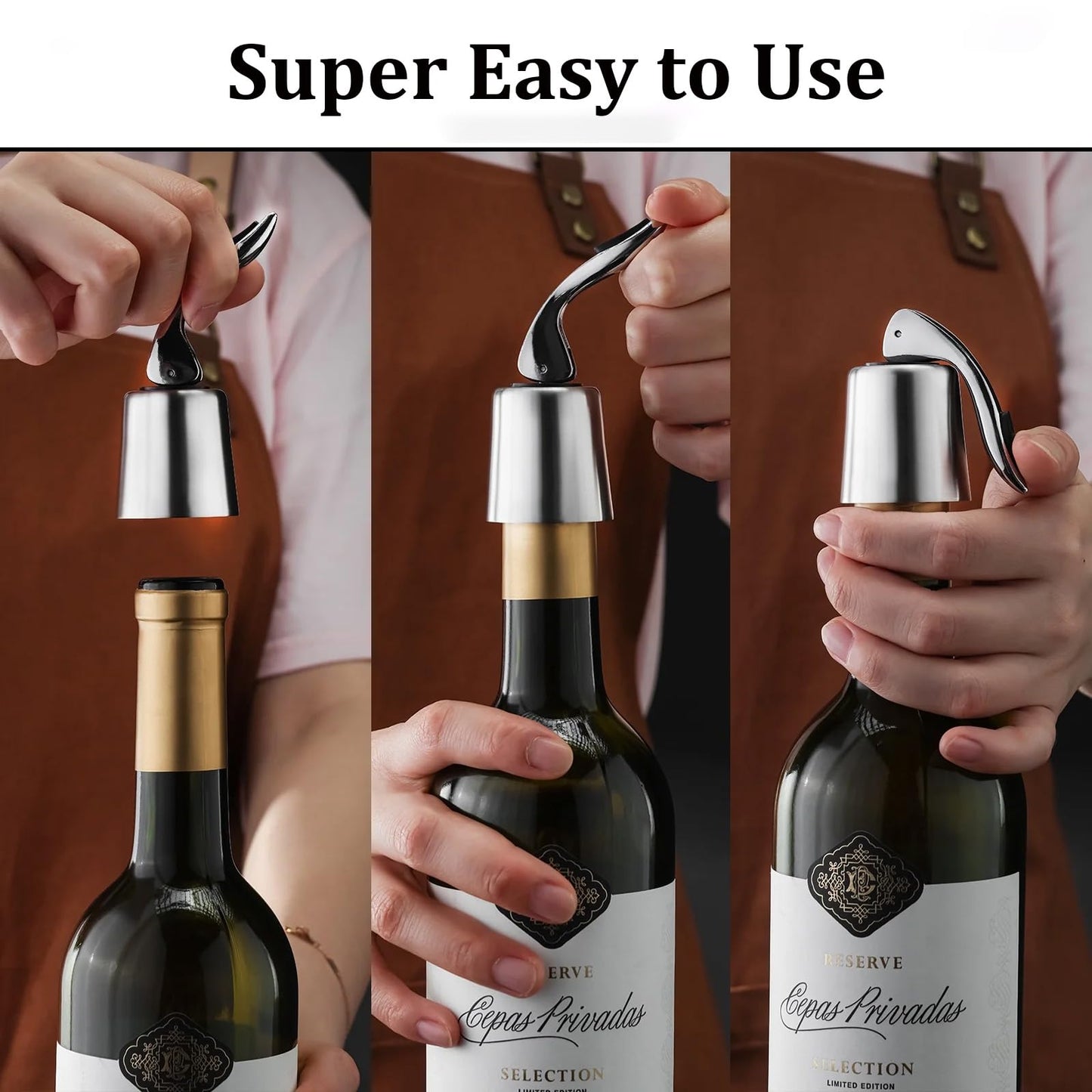 Pafusen Wine Stoppers Set of 2, Stainless Steel Wine Bottle Stopper with Silicone Seal, Reusable Wine Freshness Keep, Wine Saver Wine Bottle Sealer Stopper, Wine Accessories Gift (Polished)