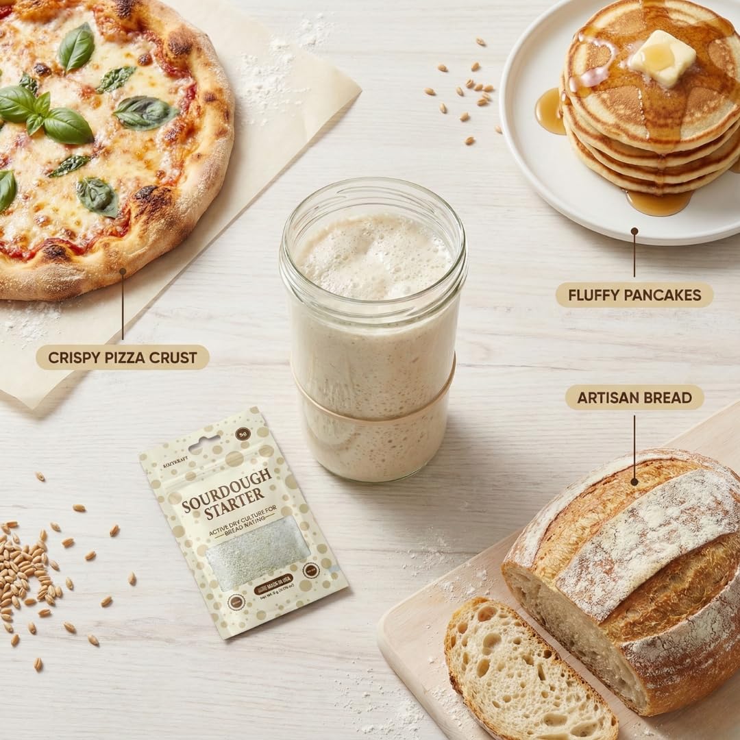 Sourdough Starter Culture – Dehydrated Wild Dry Yeast for Baking Homemade Artisan Bread – Organic, Non-GMO, Fresh, Long-Lasting & Beginner-Friendly (5 Grams)