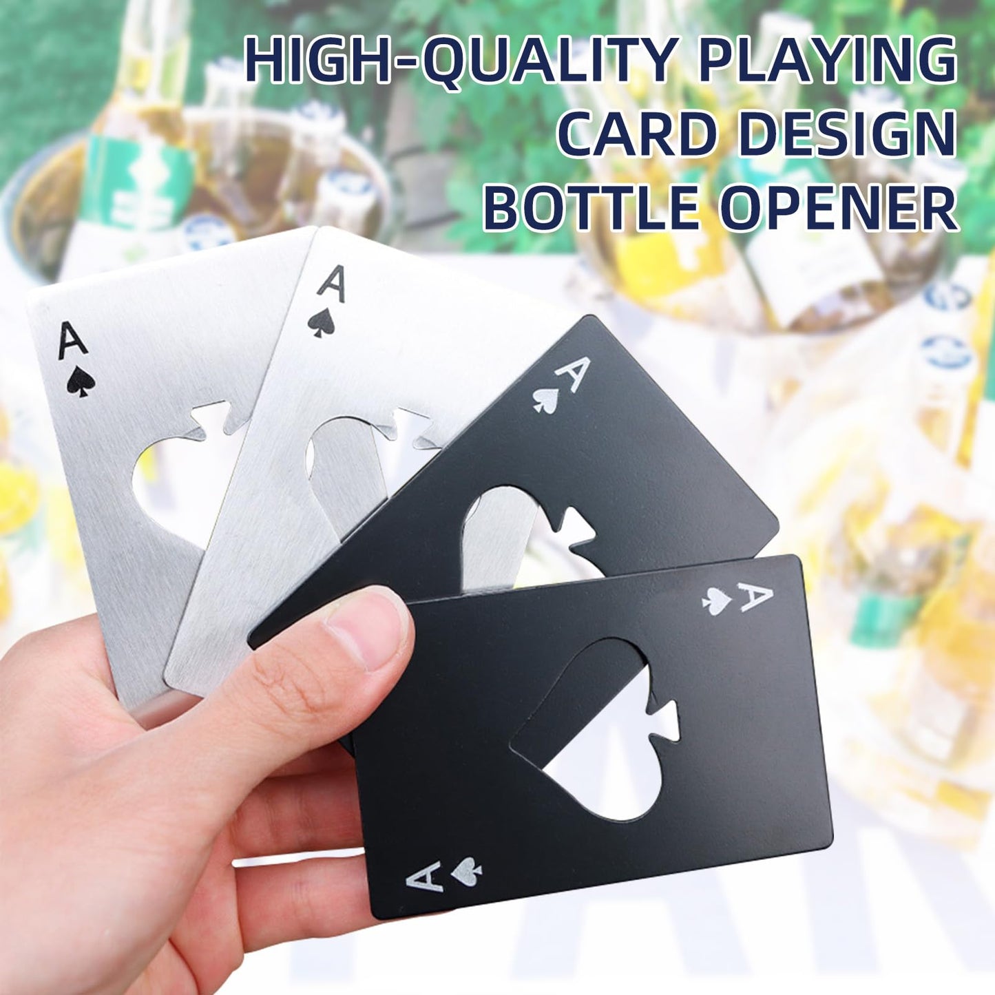 100 Pack Ace of Spades Bottle Openers Bulk Metal Credit Card Beer Bottle Openers Poker Card Bottle Openers Wallet Bottle Opener for Party Favor Wedding Favor Groomsmen Bridesmaid Gift (Black&Silver)