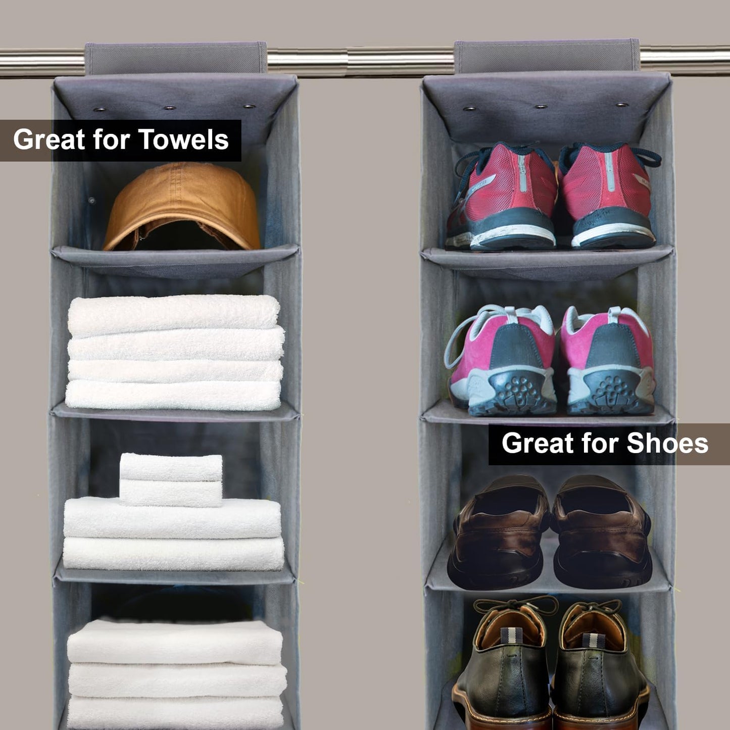 Perfect Curve 11-Pocket Baseball Hat Organizer - Gray Storage Rack for Up to 100 Caps | Versatile Use for Shoes & Towels
