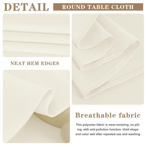 Fitable 6 Pack Ivory Round Tablecloths - 120 Inches in Diameter - Stain Resistant and Washable Table Clothes, Polyester Fabric Table Covers for Wedding, Party, Banquet, Formal Events