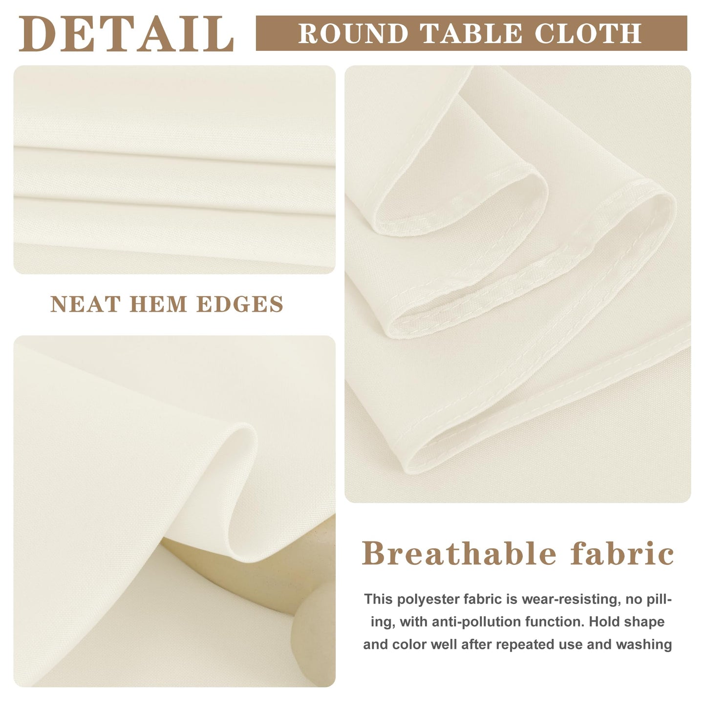Fitable Elegant Rectangle Table Clothes, 6 Pack - 90 x 132 Inch, Ivory - Reusable and Washable Tablecloths, Polyester Fabric Table Covers for Wedding, Party, Banquet, Formal Events