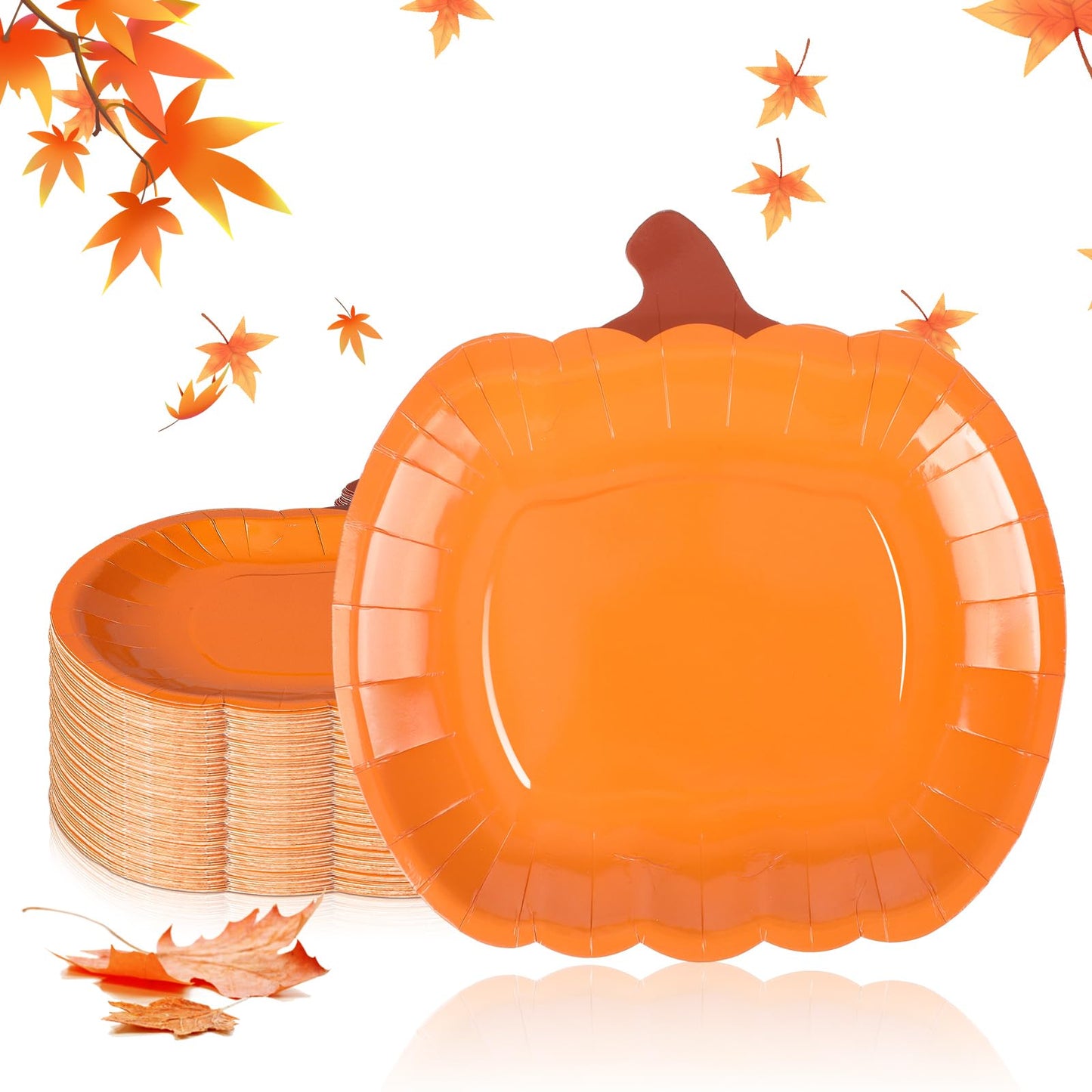 Dandat 50 Pcs Fall Pumpkin Disposable Paper Plates 9 Inch Thanksgiving Harvest Party Plates Orange Round Dinner Decor Halloween Party Favors for Autumn Kitchen Home Dining Supplies