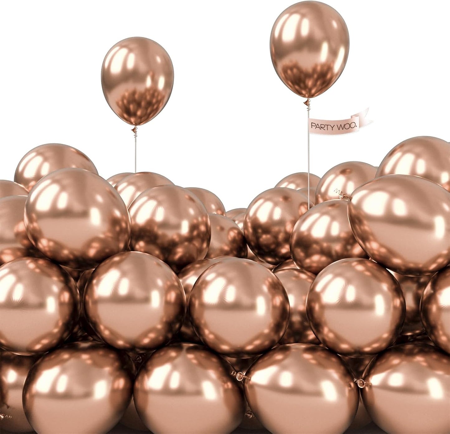 PartyWoo Metallic Rose Gold Balloons - 50pcs 5-Inch Chrome Latex for Weddings & Celebrations