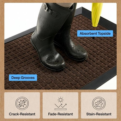 GORILLA GRIP Waterproof All-Season WeatherMAX Doormat - 34x58, Natural Rubber, Stain & Fade Resistant, Easy Clean