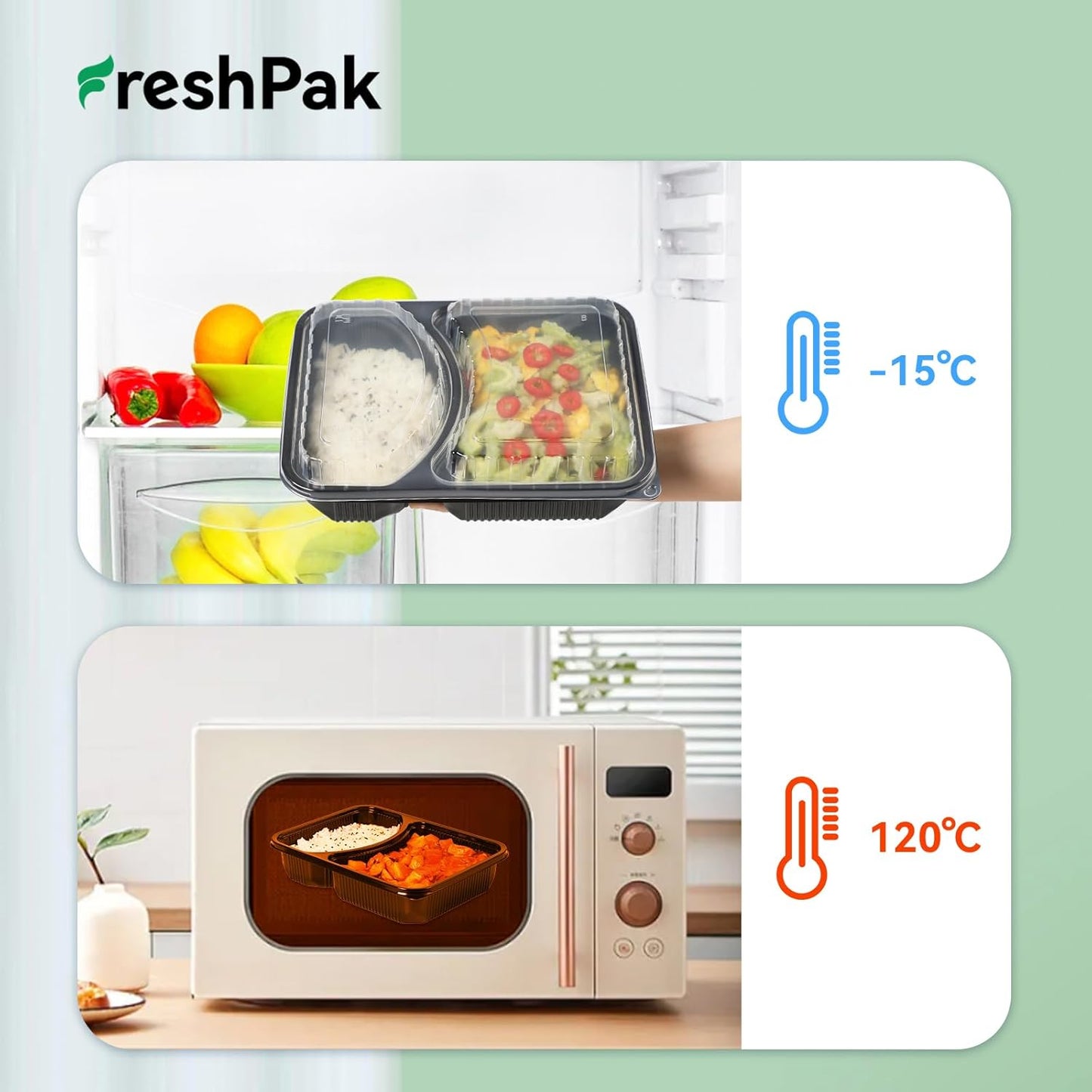 Takeout Containers 40 Pack - Leakproof 40oz Plastic Meal Prep with Lid | BPA Free & Microwave Safe | 2 Compartment Design