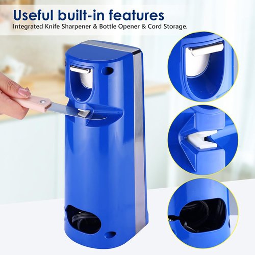 Davivy Electric Can Opener - One-Touch Hands-Free Operation | Removable Stainless Steel Cutter, 3-in-1 Design (Blue)