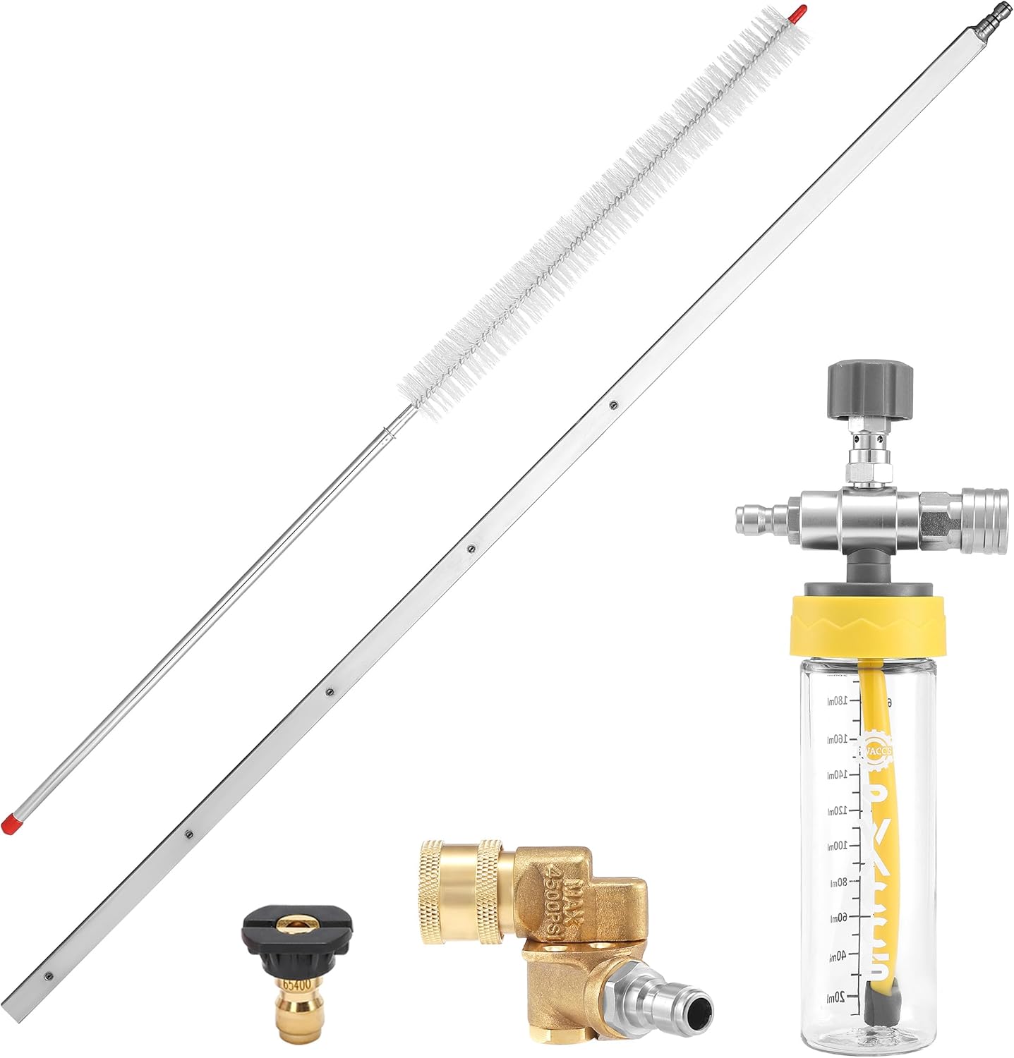 PWACCS Chemical Injector - 200ml Downstream Injector with 40" Radiator Cleaning Wand & 180° Swivel for Power Washers