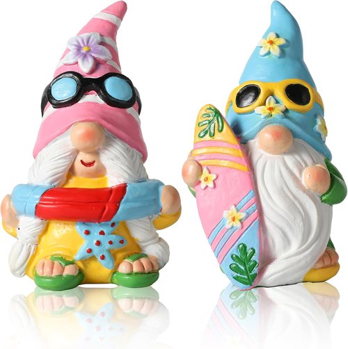 iStatue Pool Gnomes - 2PCS Funny Hand-Painted Resin Statues | Beach Decor with Surfboard & Sunglasses