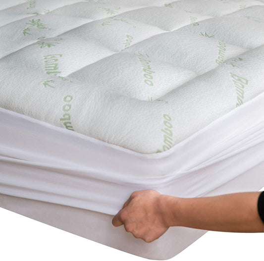 Ultra Soft Full Size Mattress Topper - Viscose Made from Bamboo Pillow Top Mattress Pad for Back Pain Relief - Naturally Cooling for Hot Sleepers, Green
