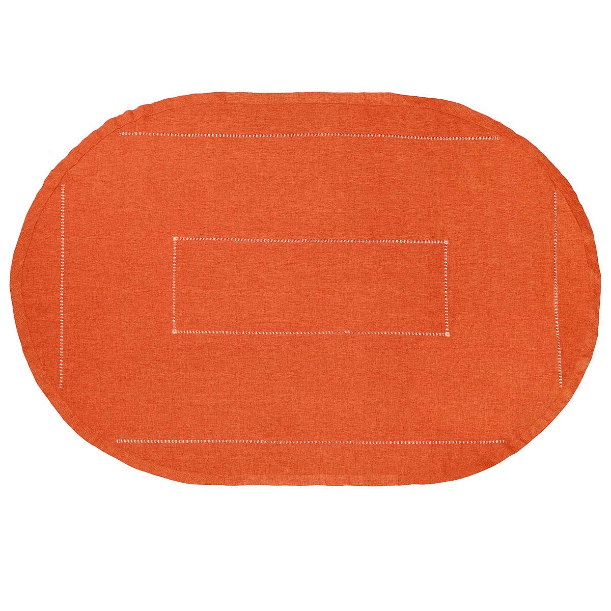 Grelucgo Solid Orange Color Hemstitched Dining Tablecloth for Fall and Thanksgiving Holidays (OvalTablecloth 60 x 84 inches)