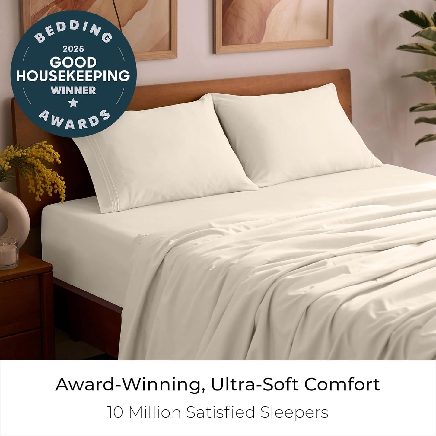 Mellanni Full Sheets Set - 4 PC Hotel Luxury Bedding | Extra Soft, Cooling, Wrinkle-Resistant (Golden Ivory)