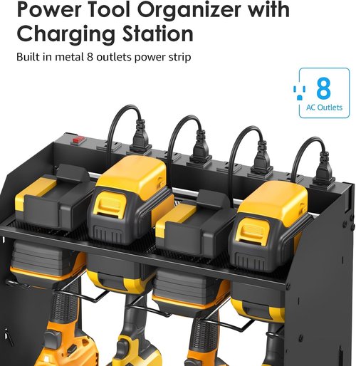 CCCEI Tools Organizer - Wall-Mount Charging Station with 6FT Power Strip | 39 Inch Power Tool Storage Rack