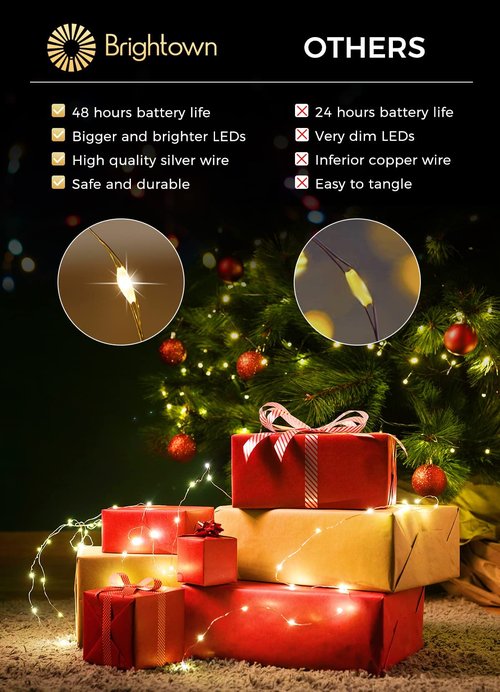 Brightown 24 Pack Fairy Lights Battery Operated String Lights 7 Feet 20 LED Waterproof Christmas Light Silver Wire Firefly Starry Moon Light for Bedroom DIY Party Wedding Patio Christmas