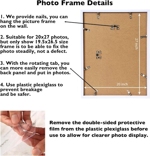 JCJMY 20x27 Picture Frame - White Puzzle & Photo Display | Horizontal & Vertical Wall Hanging