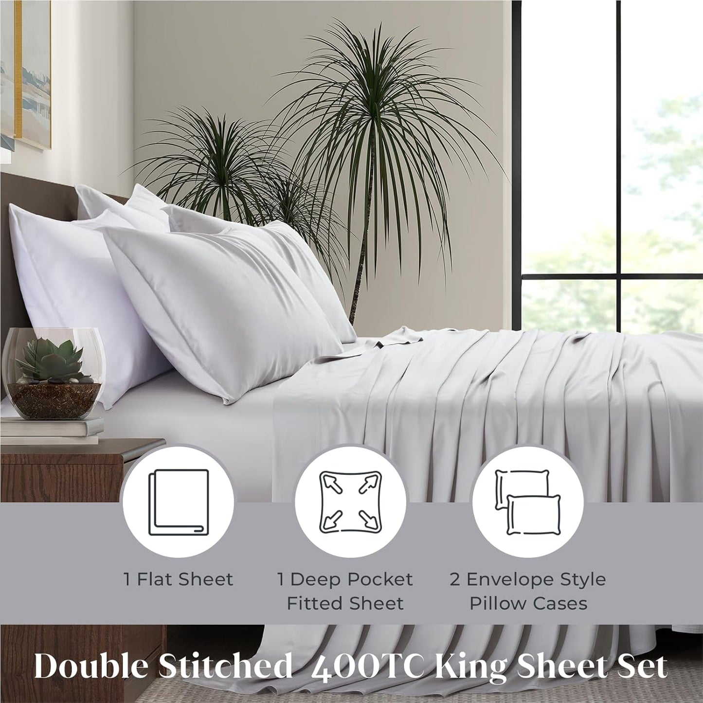 Luxury Bamboo Market King Size Bed Sheet Set - 100% Viscose Bamboo | Ultra Soft & Cooling | 17" Deep Pocket | Dove Grey