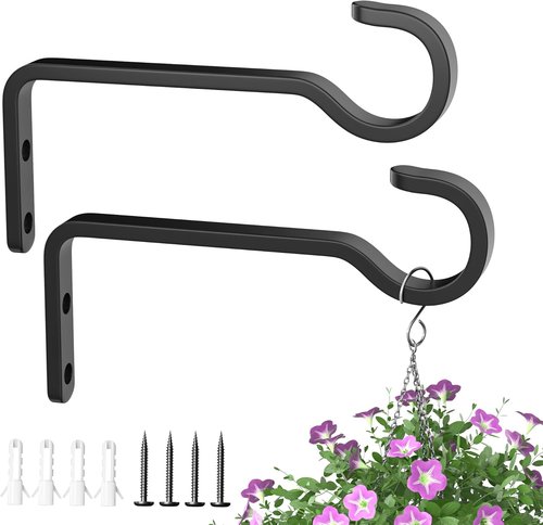 Heavy Duty Plant Hooks by [Brand Name] - 5.7 Inch Iron Hanger Brackets for Outdoor Use | Supports 35lbs - Black