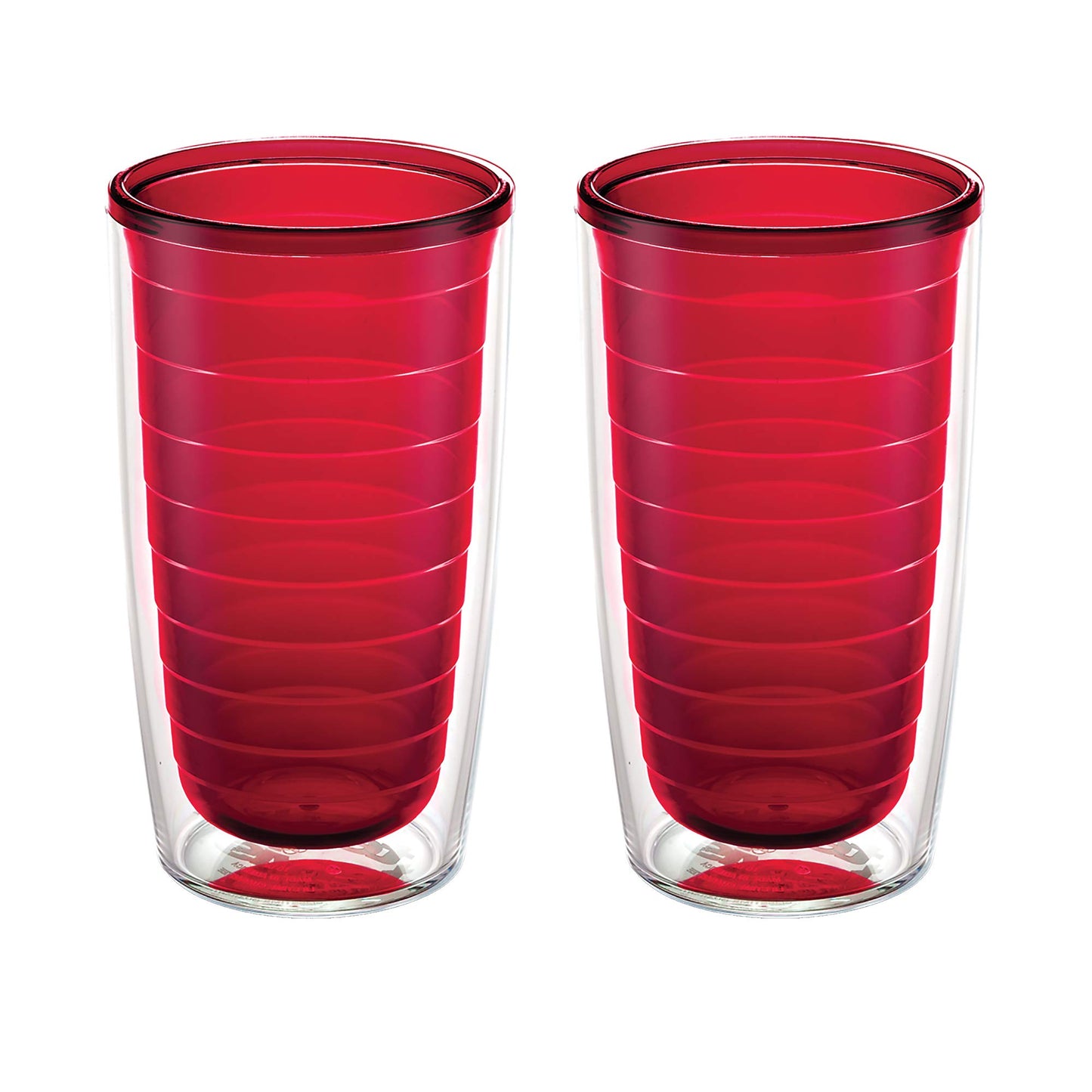 Tervis Clear & Colorful Tabletop Made in USA Double Walled Insulated Tumbler Travel Cup Keeps Drinks Cold & Hot, 16oz - 2pk, Red