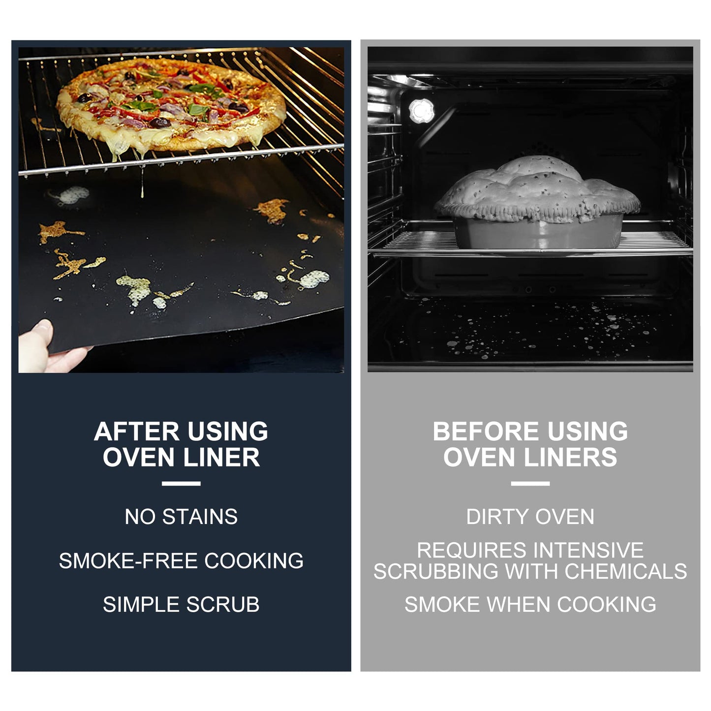 Meegoo Oven Liners for Bottom of Oven, 2 Pack Large Thick Heavy Duty Non-Stick Teflon Oven Mat Set, 15.74"x 23.62" BPA and PFOA Free Oven Floor Protector Liner, Kitchen Friendly Cooking Accessory