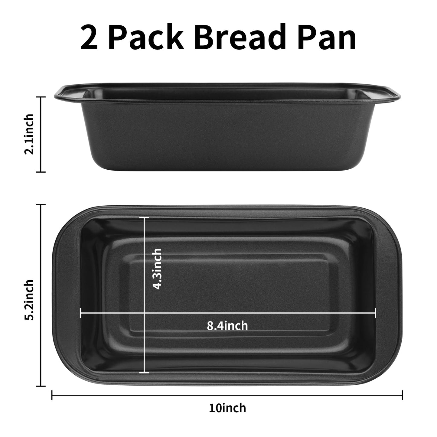 Novery 2PCS Nonstick Bread Pan - 8” x 4” Carbon Steel Loaf Baking Pans, Dishes，Rectangle Baking Supplies for Homemade Bread, Meatloaf, Cakes, Sourdough, Brownies, and Lasagnas