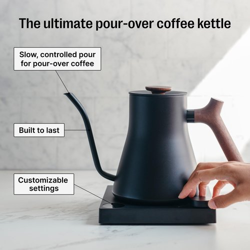Fellow Stagg EKG Electric Gooseneck Kettle - Pour-Over Coffee and Tea Kettle - Stainless Steel Water Boiler - Quick Heating for Boiling Water - Matte Black With Walnut Handle