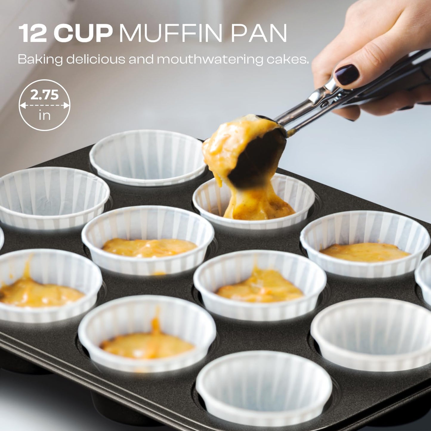 Slow Slog Nonstick Baking Pans Set, 8-Piece Stackable Bakeware Sets, Non-Toxic Oven Pan Set, Includes Baking Sheet, Cake Pan, Muffin Pan, Loaf Pan, Square Pan, Cookie Sheet & Roasting Pan, Black