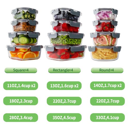 HOMBERKING 24pc Borosilicate Glass Food Storage Containers with Snap Locking Lids, Glass Meal Prep Containers, Airtight Lunch Boxes, Oven, Freezer and Dishwasher Safe, BPA Free, Kitchen Storage Set