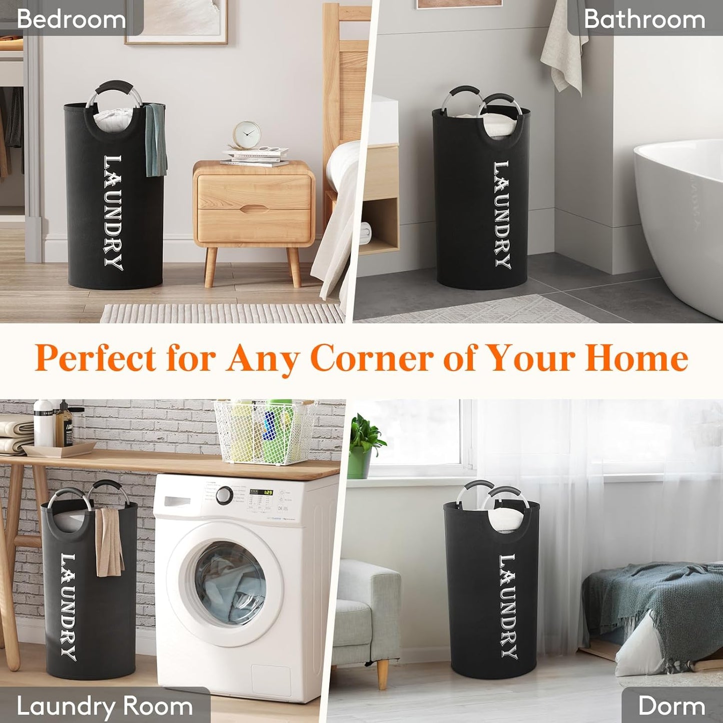 Lifewit Large Collapsible Laundry Basket - 100L Capacity, Waterproof Design, Black | 2-Pack