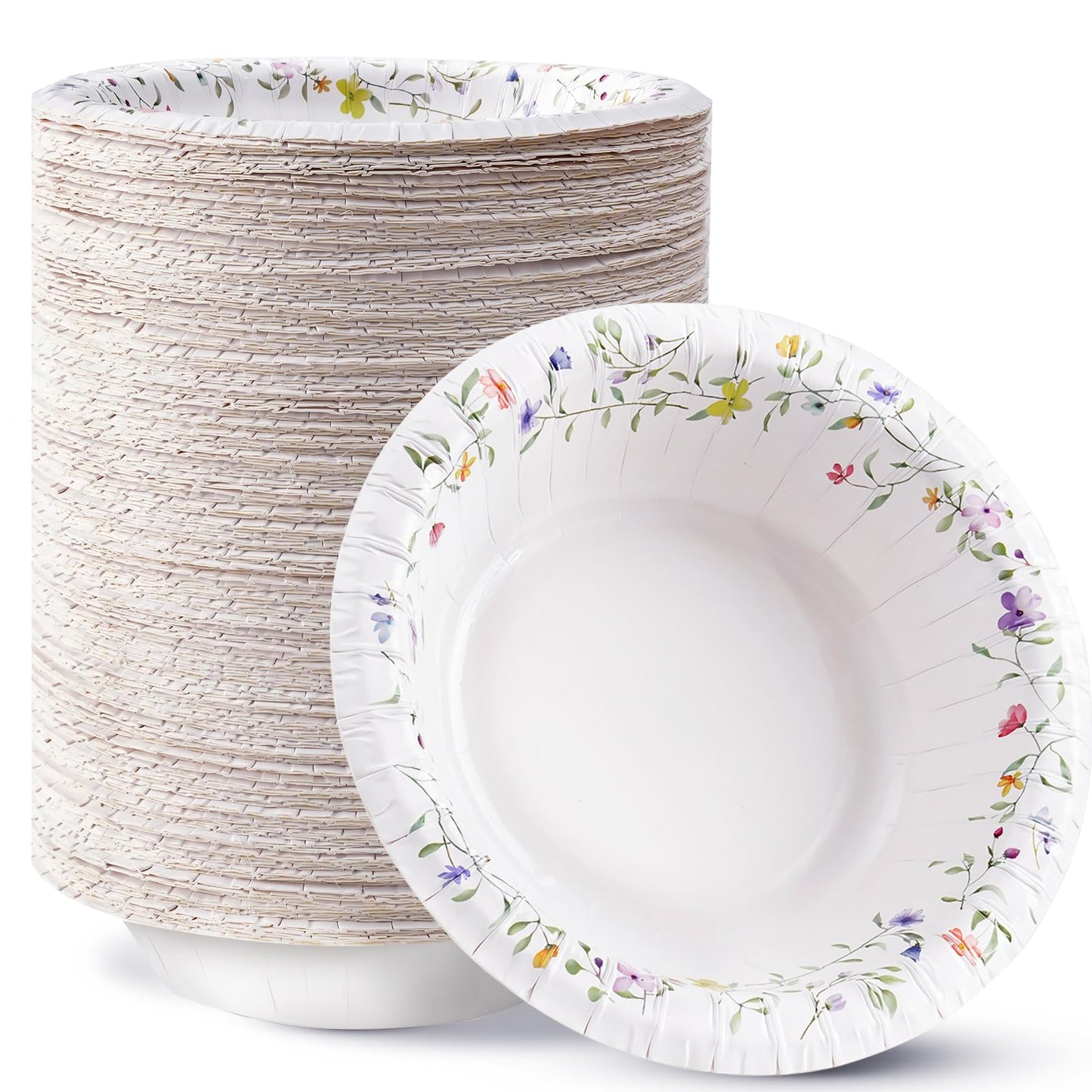HOMIX Paper Bowls, 12 oz, 125 Count, Floral Printed Soak Proof Disposable Small Bowls Great for Breakfast, Lunch, and Dinner Meals