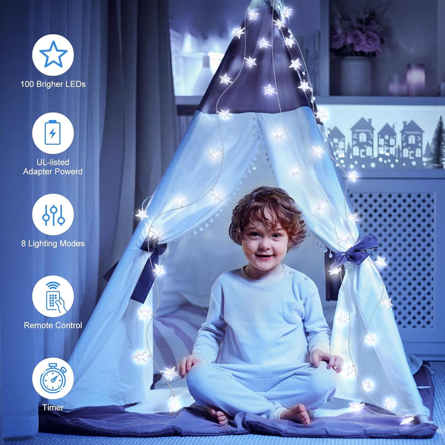 Star String Lights - 33 ft 100 LED Waterproof Fairy Lights with Remote & Timer | Perfect for Bedroom, Patio, Party