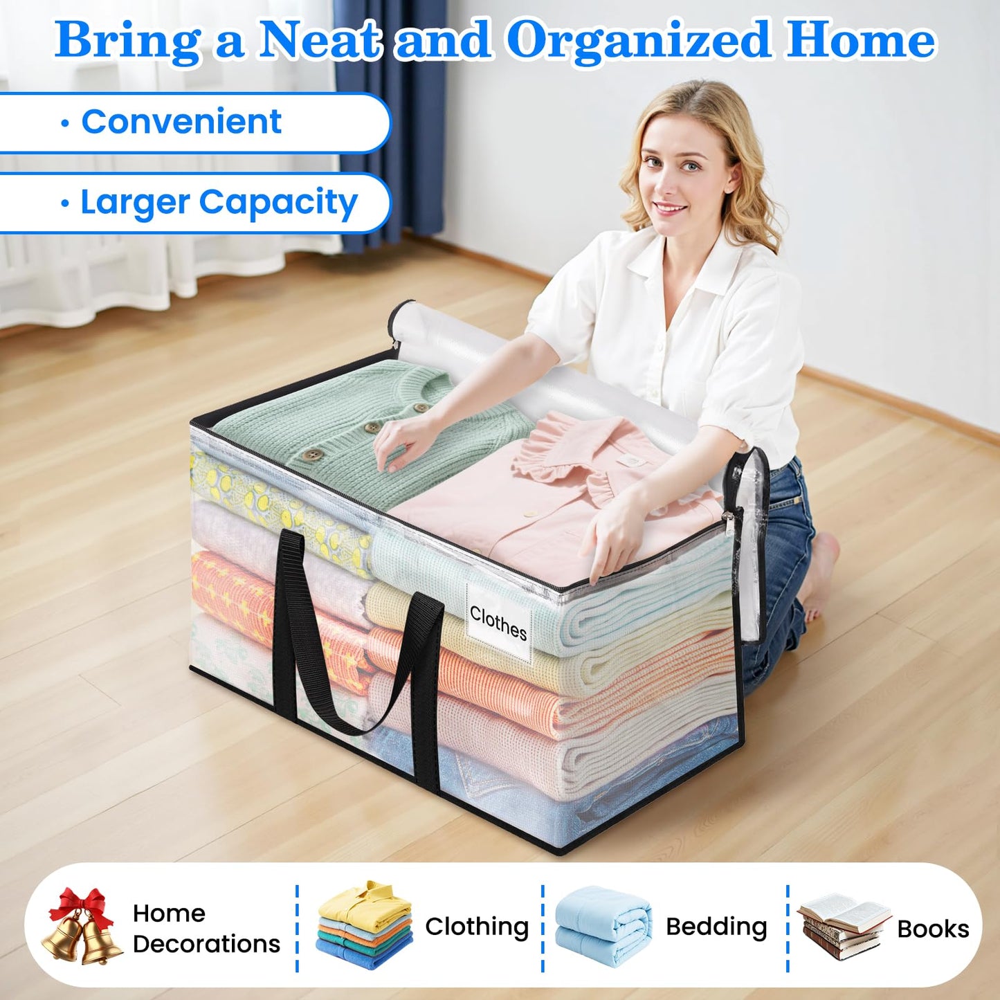 BlissTotes 6-Pack Large Moving Bags with Backpack Straps & Strong Zippers, Heavy-Duty Storage Bags Moving Boxes for Space Saving, Dorms, Transport, 93L-25 Gallons, Clear