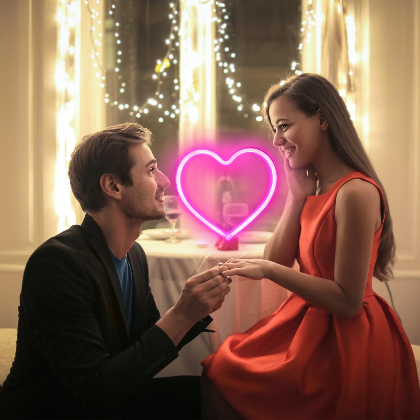 Pink Heart Neon Sign, Battery Operated or USB Powered LED Heart Lights for Valentines Day Decoration, Valentines Gifts for Wife Wedding Proposal Anniversary Mother's Day Girls’ Room Table Wall Decor