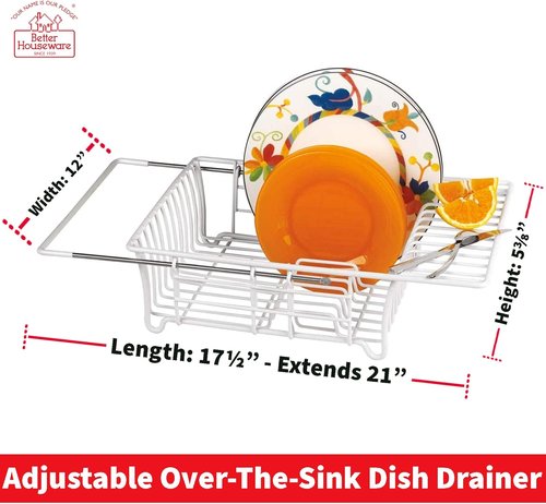 Better Houseware 1423/W Adjustable Over-the-Sink Dish Drainer - Space-Saving White Design