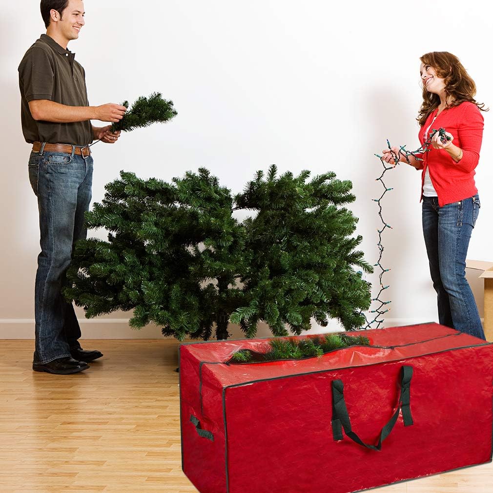 ProPik Christmas Tree Storage Bag - Fits Up to 7 ft Tall Disassembled Tree | 45" x 15" x 20" Red Holiday Storage Case with Handles and Zipper