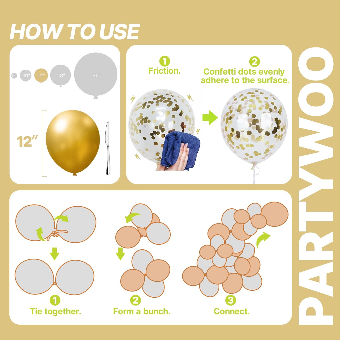 PartyWoo Gold and Black Balloons 100pcs 12 Inch Black and Gold Metallic Balloons for Birthday Wedding Anniversary Graduation Bachelorette Engagement Bridal Shower Retirement Party Decorations