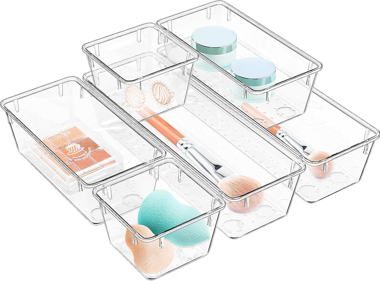 WOWBOX Clear Drawer Organizer Set - 6 Pack Acrylic Storage Trays for Makeup, Jewelry & Office Supplies