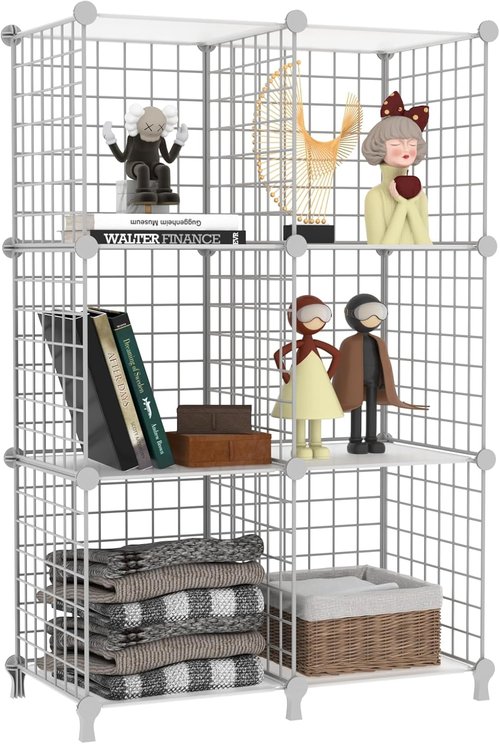 AWTATOS 6-Cube Storage Organizer - DIY Stackable Shelves for Home Office | White Bookcase Cabinet