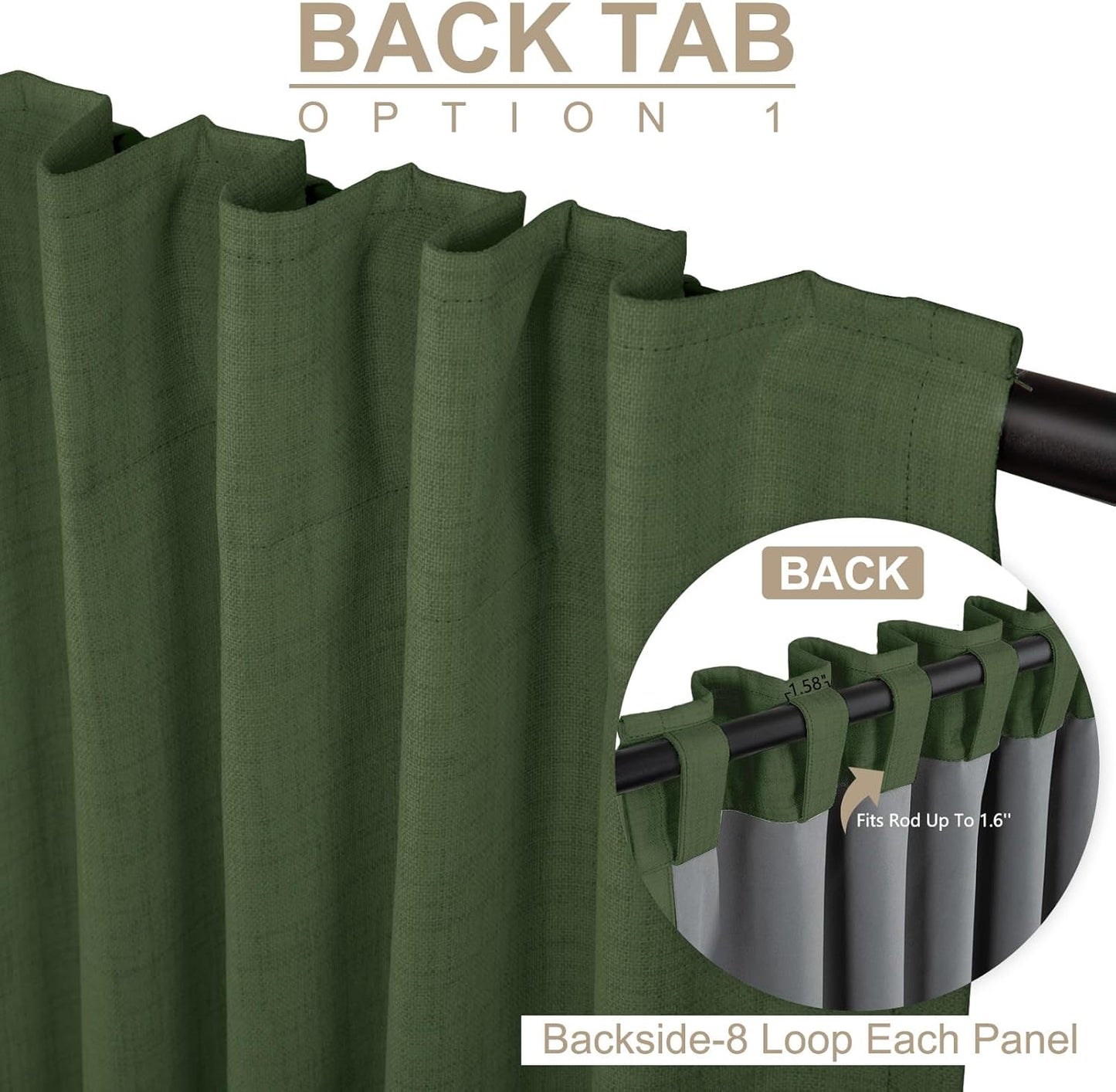Skiennix 100% Blackout Linen Curtains - Thermal Insulated Drapes for Bedroom | 50" W x 96" L, Moss Green
