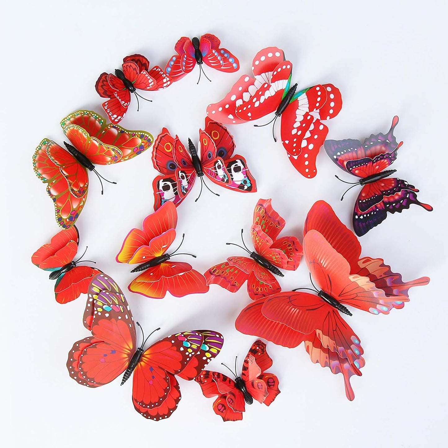 OPSEAM 3D Butterfly Wall Decor - 24 PCS Magnetic Stickers for Party Decorations (Red)