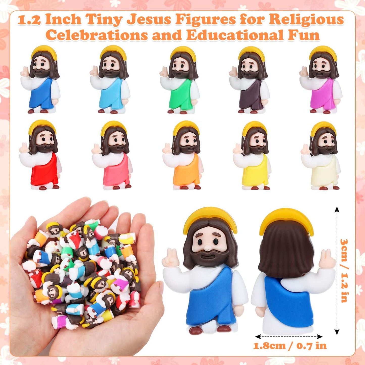 Thrilez 70 Pcs Mini Jesus Blessing Gesture - Small Pocket Jesus Figures Dashboards Jesus Religious Gifts for Christian, Easter Egg Stuffers