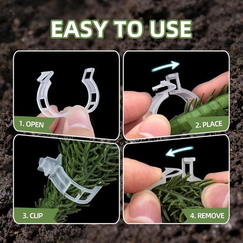 CLEANGOR Plant Support Clips - 300 Pcs Reusable Plastic Trellis Clips for Tomatoes, Cucumbers & Vines