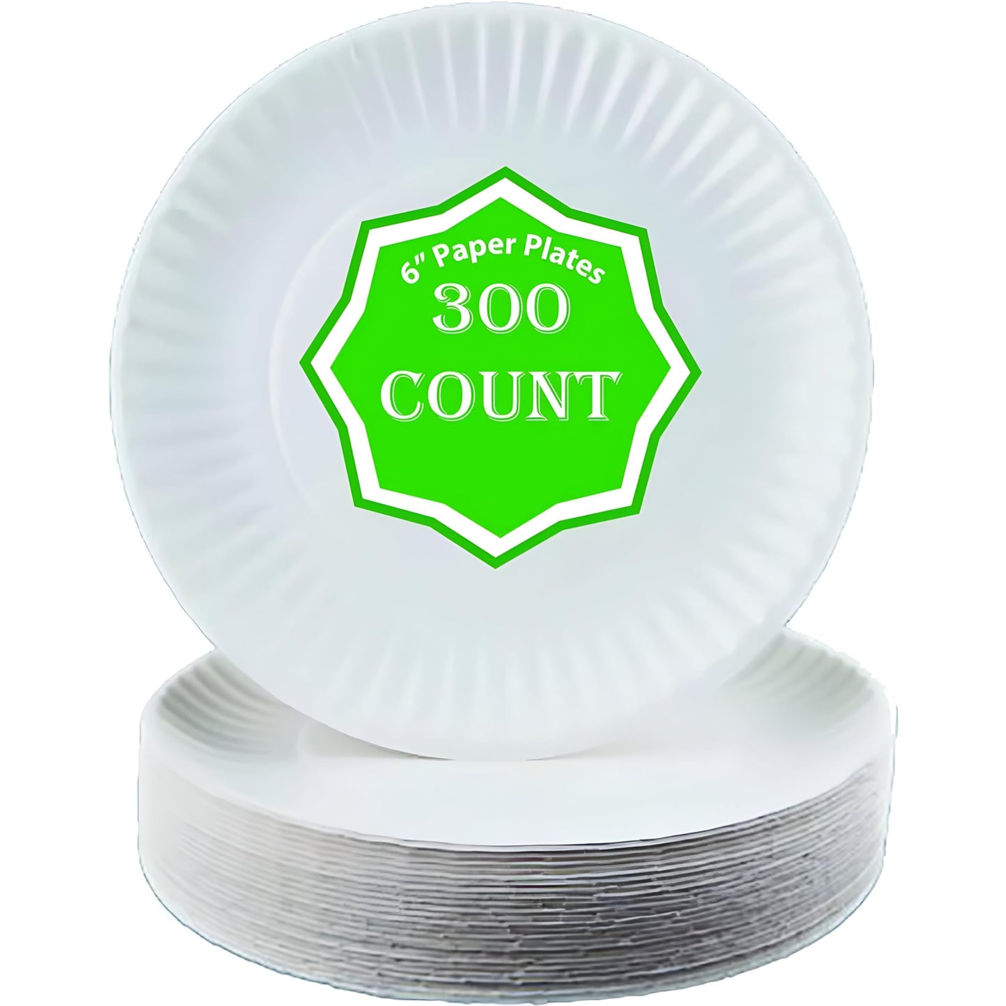 Spa Stix 6" Disposable Uncoated Paper Plate - Pack of 300 Count. White Paper Plates. 6 Inches