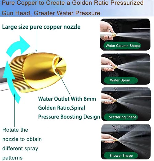 **Skiennix Heavy Duty Metal Garden Hose Nozzle - High Pressure Brass Spray Gun with Quick Connectors**