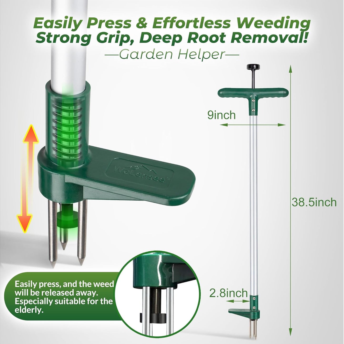Walensee Stand Up Weeder - Long Handle Weed Puller with 3 Claws for Easy Dandelion Removal | 1 Pack