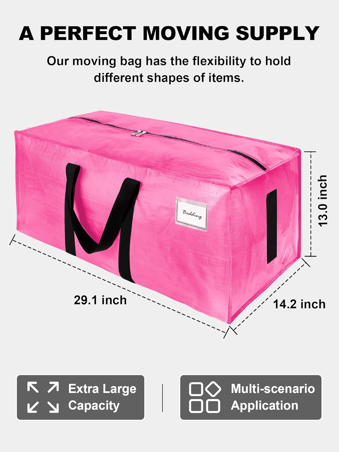 Strong Moving Bags - 12 Pack Water-Resistant Storage Totes with Zippers & Handles | Heavy Duty, Space-Saving (Pink)